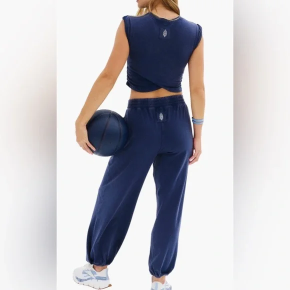 Free People Free Movement Hotshot crossover tee jogger set. Midnight Navy. Med. - Picture 2 of 4